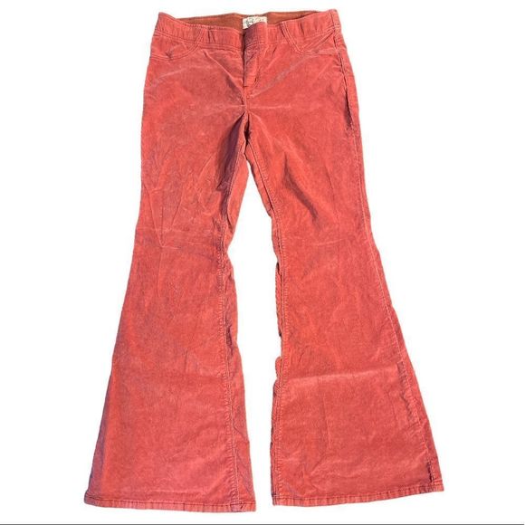 Free People Denim - FREE PEOPLE Pull On Corduroy Flare Jeans Pants Stretch size 32 Maroon NWOT